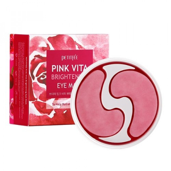 Освітлюючі патчі для очей на основі есенції рожевої води Petitfee Pink Vita Brightening Eye Mask