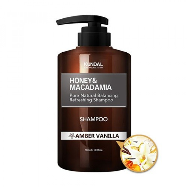 Безсульфатний шампунь для волосся  "Бурштинова ваніль" Kundal Honey & Macadamia Amber Vanilla Shampoo 500ml