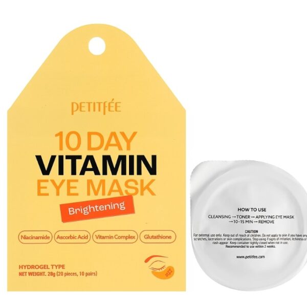 Освітлюючі гідрогелеві патчі з вітаміном C і ніацинамідом Petitfee 10 Day Vitamin Eye Mask 20 шт