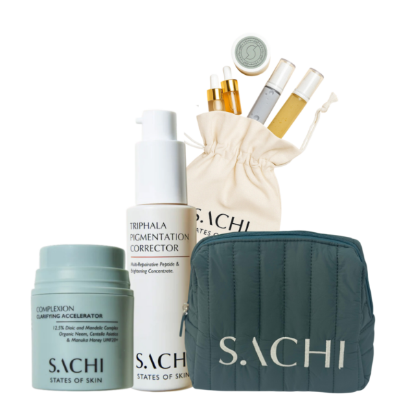 Набор для осветления пигментации и регенерации Sachi Skin с косметичкой.
